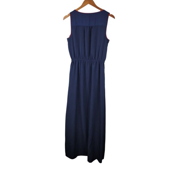 Tommy Hilfiger Maxi Dress Mediu Navy Blue Red Trim Pockets Lightweight Womens - Picture 5 of 8